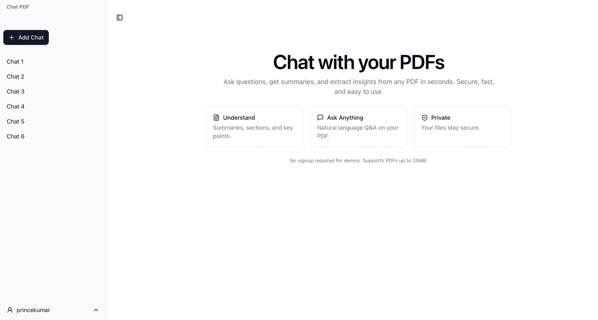 Preview of Chat with PDF conversation UI